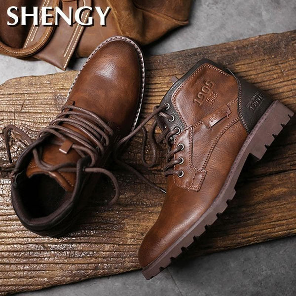 Men Shoes Autumn Winter Boots Retro Style Ankle Boots Lace Up  Casual  Boots High-top Shoes For Men Wear-resistant Zapatos Boots - Premium Men's shoes from eprolo - Just $56.12! Shop now at Handbags Specialist Headquarter