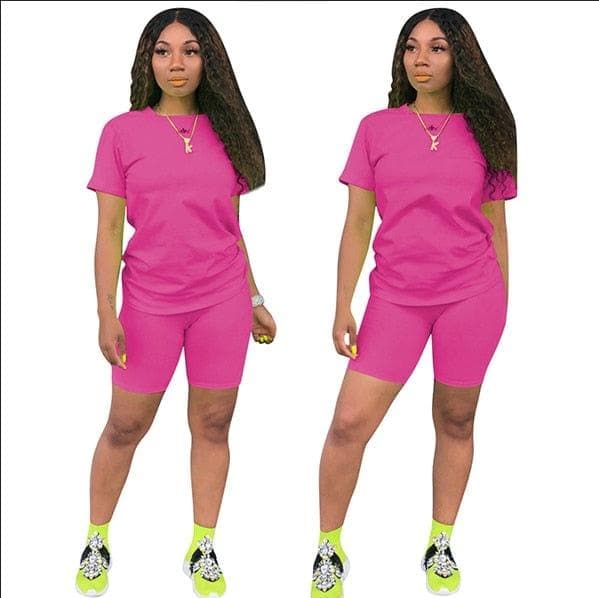 Casual Tracksuit Women Two Piece Set Summer T-Shirts And Shorts sets Solid Color Print Short Sleeve Top Tees Female Suits S-4XL - Handbags Specialist Headquarter