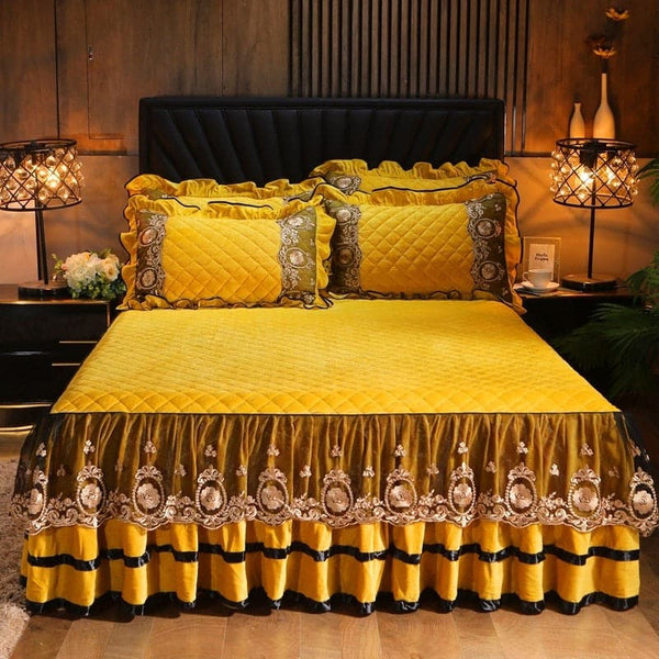 New Luxury Crystal Velvet Fleece Super Soft Quilting Lace Bedskirt Bedclothes Mattress Cover Bedspread Pillowcases Home Textiles - Premium BLANKETS AND BEDDING from eprolo - Just $30.99! Shop now at Handbags Specialist Headquarter