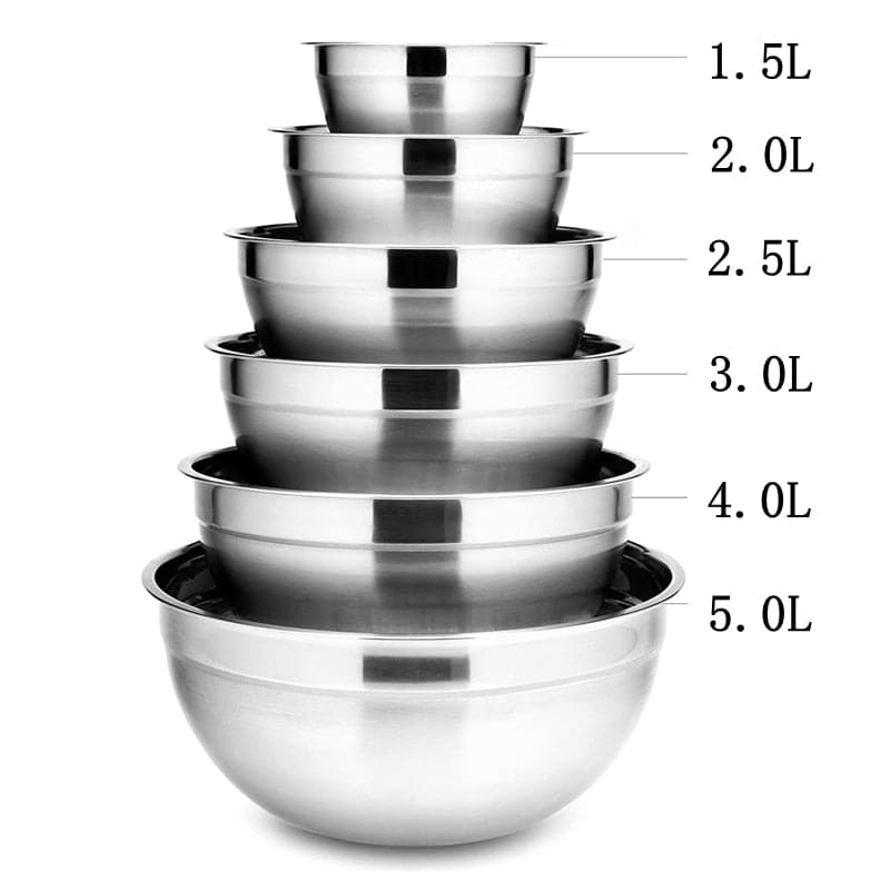 6Pcs Stainless Steel Bowls Set 1.5-5L Capacity Nesting Mixing Bowl Kitchen Cooking Salad Bowls Vegetable Food Storage Container - Premium  from eprolo - Just $49.28! Shop now at Handbags Specialist Headquarter