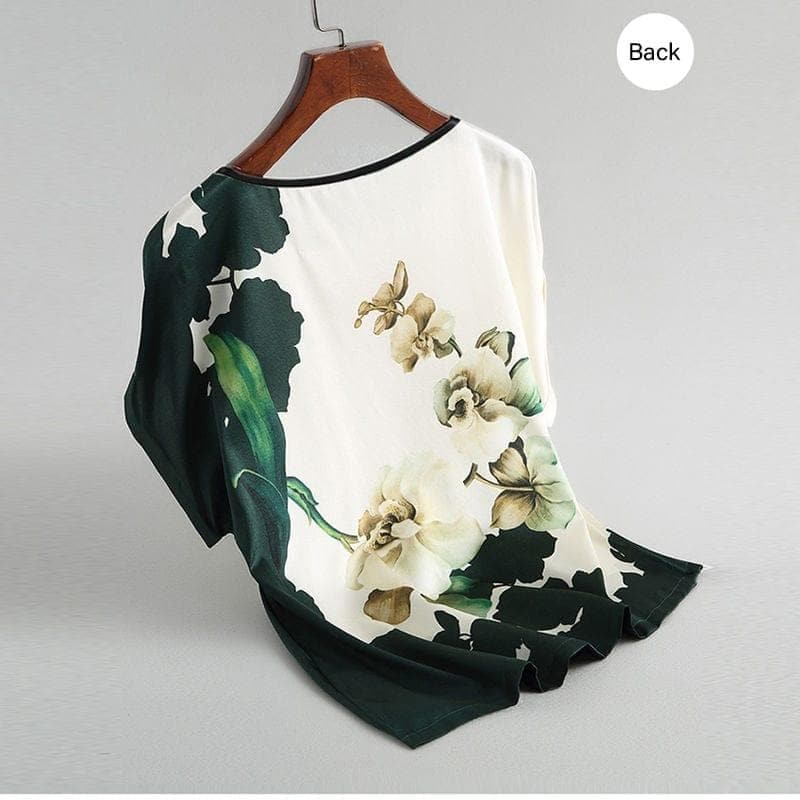 Women Silk Satin Blouses Plus size Batwing sleeve Vintage Print Floral Blouse Ladies Casual Short sleeve Tops - Premium Women's T Shirt from eprolo - Just $16.80! Shop now at Handbags Specialist Headquarter