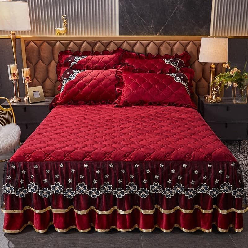 Luxury Super Soft Crystal Velvet Fleece Lace Ruffles Quilted Bed Skirt Mattress Cover Bedspread Pillowcase Bedding Home Textiles - Premium DECOR from eprolo - Just $25.65! Shop now at Handbags Specialist Headquarter