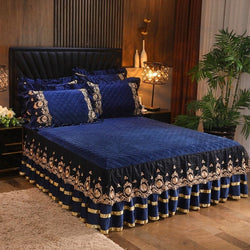 New Luxury Crystal Velvet Fleece Super Soft Quilting Lace Bedskirt Bedclothes Mattress Cover Bedspread Pillowcases Home Textiles - Premium BLANKETS AND BEDDING from eprolo - Just $30.99! Shop now at Handbags Specialist Headquarter