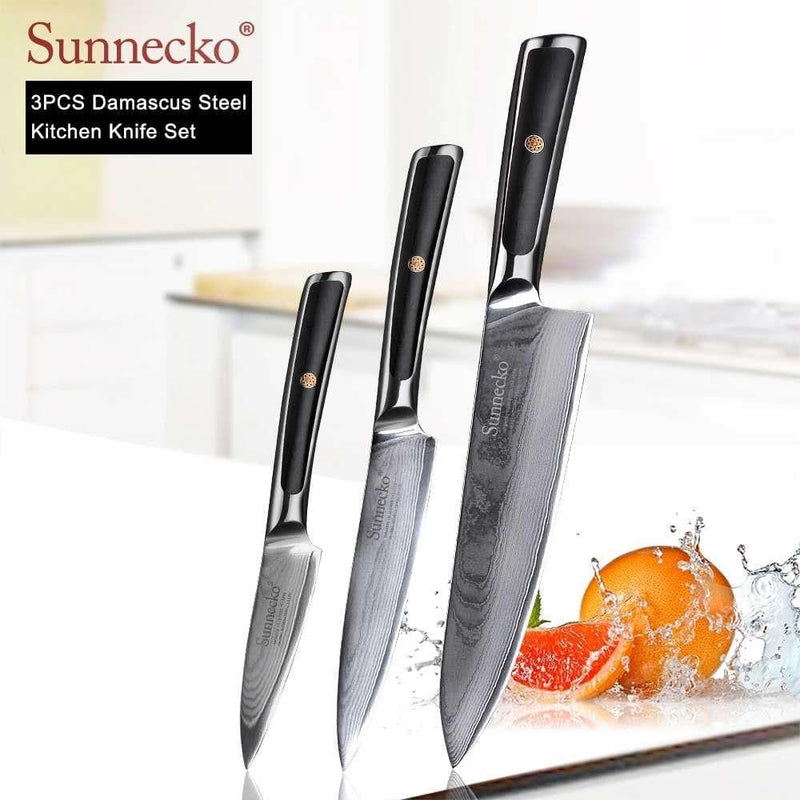 SUNNECKO Damascus Chef Utility Bread Paring Santoku Steak Knife Japanese VG10 Steel G10 Handle Meat Cutting Kitchen Knives Set - Handbags Specialist Headquarter