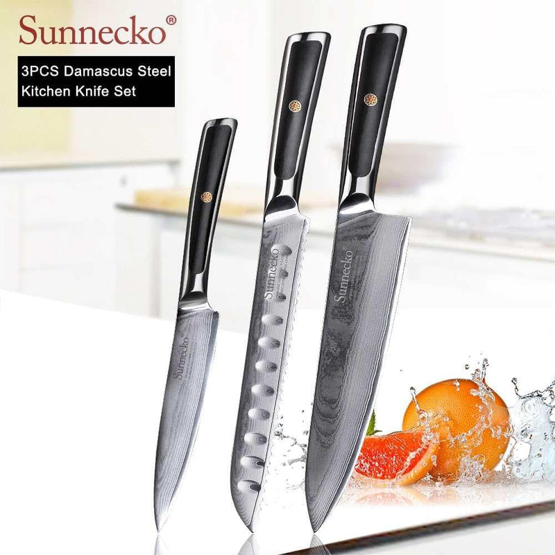 SUNNECKO Damascus Chef Utility Bread Paring Santoku Steak Knife Japanese VG10 Steel G10 Handle Meat Cutting Kitchen Knives Set - Handbags Specialist Headquarter