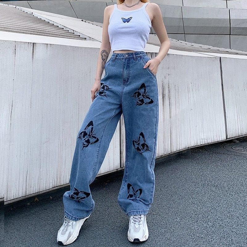 SHENGPALAE 2020 New Summer Vintage Jeans Woman Long Trousers Cowboy Female Loose Streetwear Butterfly Print Pants ZA4110 - Premium Women jeans from eprolo - Just $39.46! Shop now at Handbags Specialist Headquarter