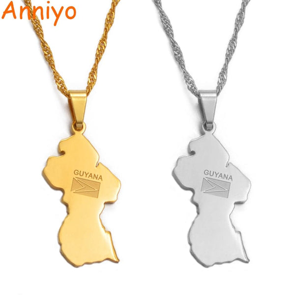 Guyana Map Flag Pendant Necklace Women Girls Gold Color Guayana Jewelry Republic of Guyana - Premium Necklace from eprolo - Just $19.99! Shop now at Handbags Specialist Headquarter