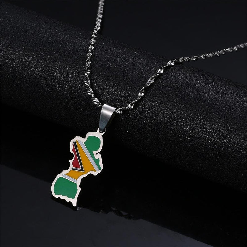 Guyana Map Flag Pendant Necklace Women Girls Guayana Jewelry Republic of Guyana - Premium Necklace from eprolo - Just $19.99! Shop now at Handbags Specialist Headquarter