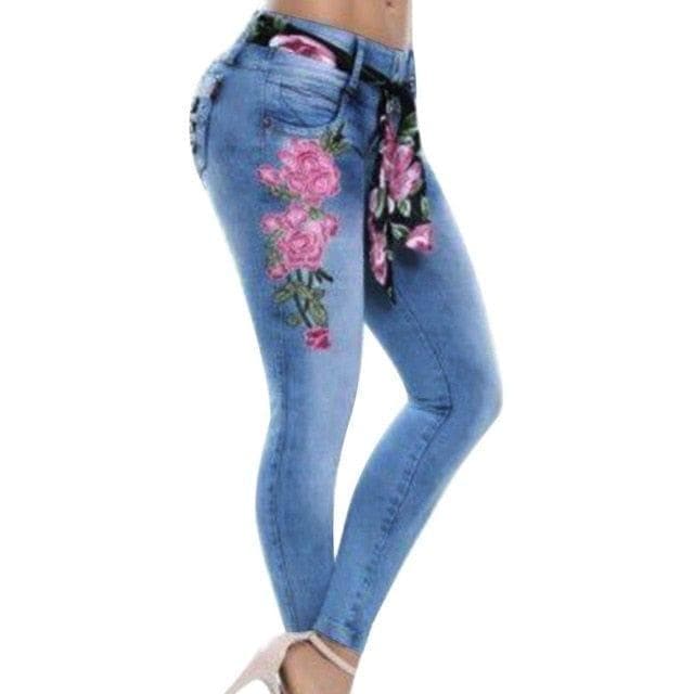 Women Stretch High Waist Skinny Embroidery Jeans - Premium Women jeans from eprolo - Just $29.60! Shop now at Handbags Specialist Headquarter