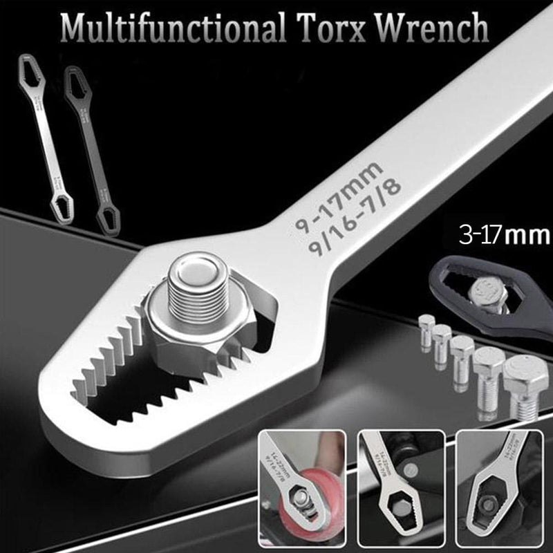 1Pc Black 3-17mm Universal Double-Head Torx Wrench Self-Tightening Adjustable Wrench Hand Tool - Handbags Specialist Headquarter