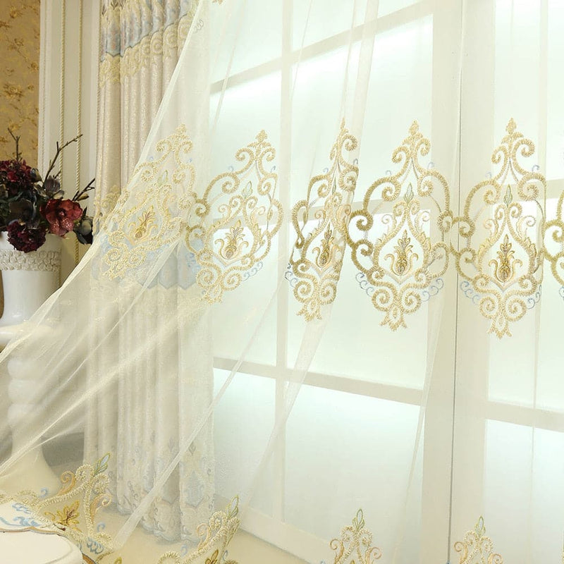 Ready Made Window Curtains For Living Room Luxury Embroidery Blinds Blackout Curtain Fabric and Tulle For Villa Bedroom wp303-40