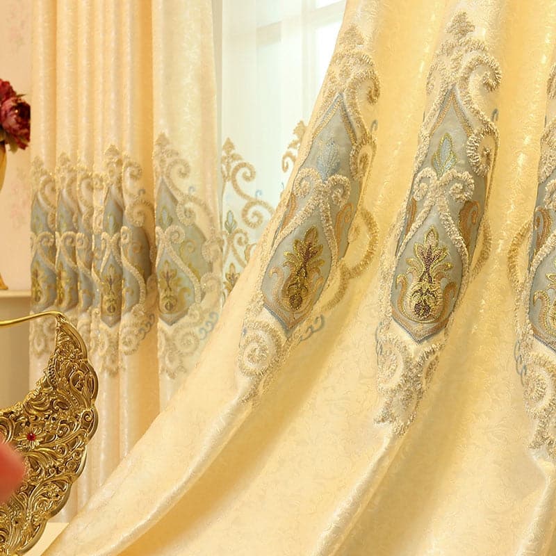 Ready Made Window Curtains For Living Room Luxury Embroidery Blinds Blackout Curtain Fabric and Tulle For Villa Bedroom wp303-40