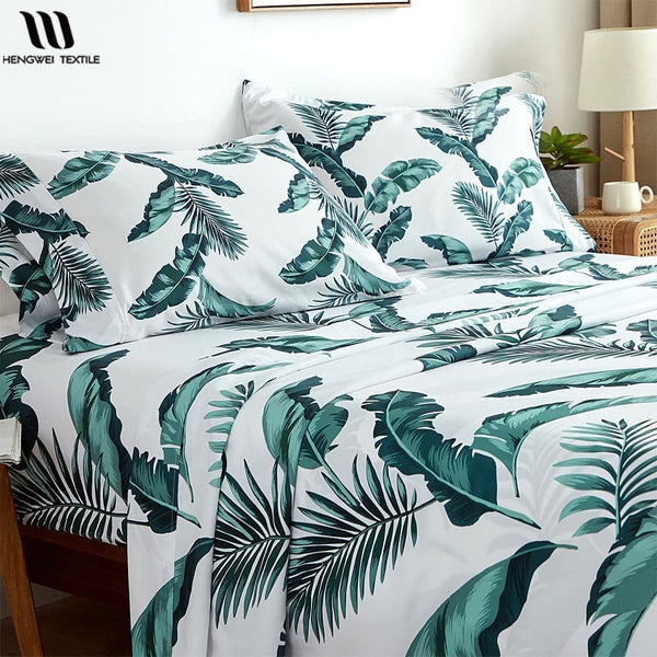Bed Linens Set Fitted Sheet Matress Covers King Size Leaves Pattern Flat Sheets 4Pcs Double Bedding Sheets and Pillowcase - Premium Sheets Set from eprolo - Just $38.57! Shop now at Handbags Specialist Headquarter
