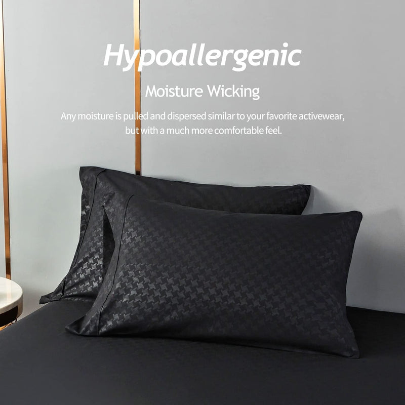 Bed Sheet Set Queen King Size Flat Sheet Fitted Sheet Pillow Case Black Embossing Linens for Bed Breathable Bedding Set - Premium Sheets Set from eprolo - Just $38.99! Shop now at Handbags Specialist Headquarter
