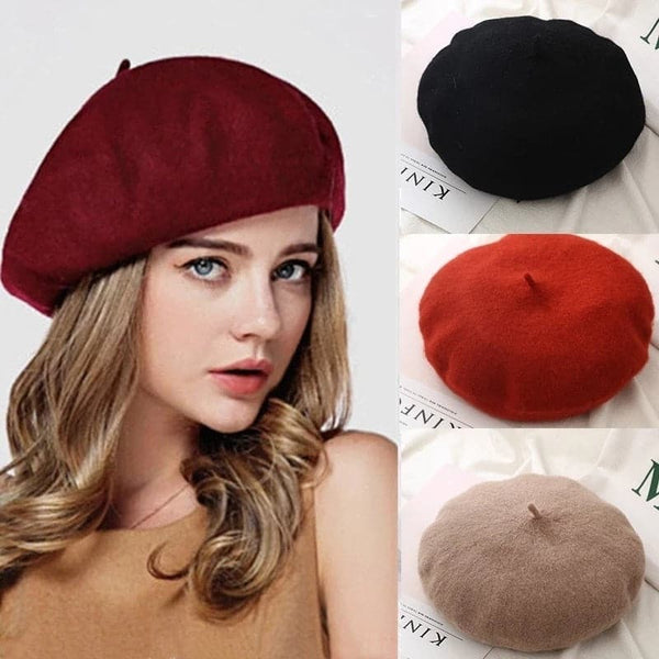 Women Girl Beret French Artist Warm Wool Winter Beanie Hat Cap Vintage Plain Beret Hats Solid Color Elegant Lady Winter Caps NEW - Premium  from eprolo - Just $17.99! Shop now at Handbags Specialist Headquarter