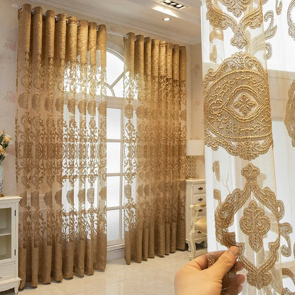 Curtains for Living Dining Room Bedroom Custom Luxury Hollow Embossed Embroidery Door Window Curtain Room Decor - Premium DECOR from eprolo - Just $22.95! Shop now at Handbags Specialist Headquarter