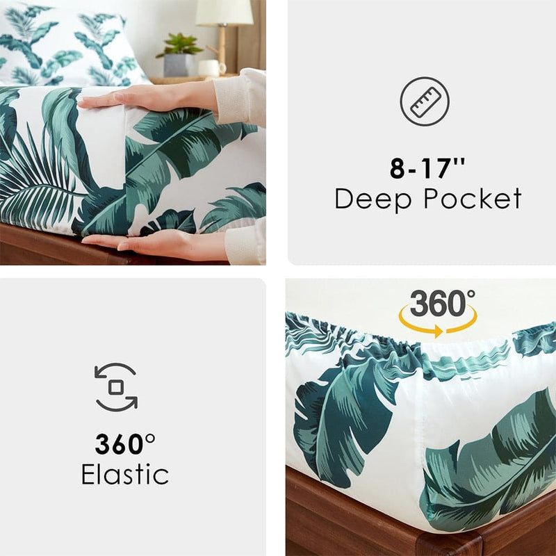 Bed Linens Set Fitted Sheet Matress Covers King Size Leaves Pattern Flat Sheets 4Pcs Double Bedding Sheets and Pillowcase - Premium Sheets Set from eprolo - Just $38.57! Shop now at Handbags Specialist Headquarter