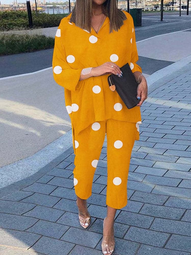 Long Sleeve Shirt and Wide Leg Pants Suits Casual Graphic Print Loose Two Piece Set Women Irregular Shirts Outfits - Premium  from eprolo - Just $29.15! Shop now at Handbags Specialist Headquarter