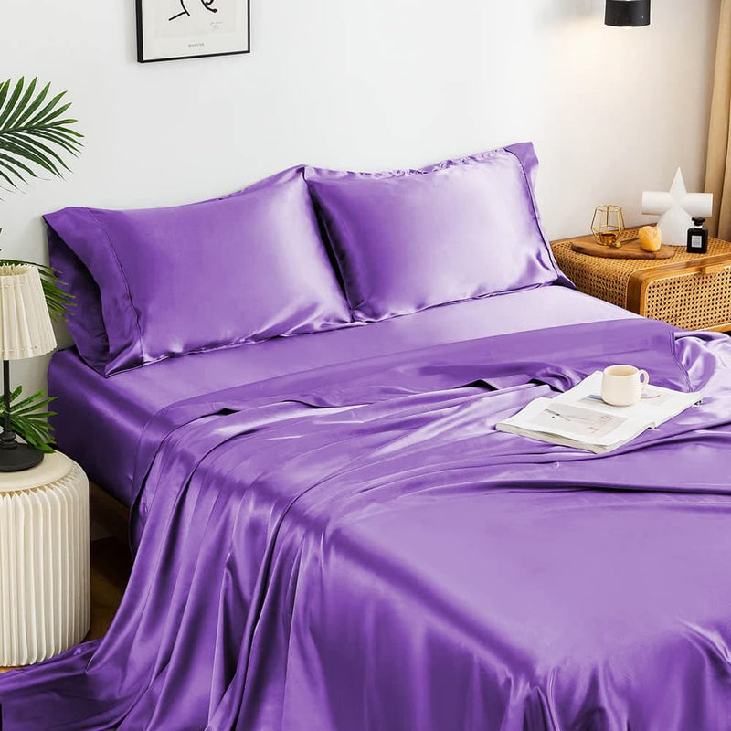 Sheets Set Queen Size Flat Sheet Fitted Sheet & Pillow Case Luxury Satin Solid Printed Bed Sheets Deep Pocket Bedding Set - Premium Sheets Set from eprolo - Just $39.08! Shop now at Handbags Specialist Headquarter