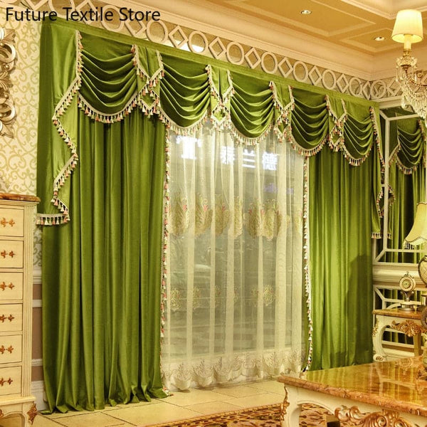 American Curtains for Living Room Bedroom Neoclassical Flannel EuropeanCurtain Head Green Finished Product Customization - Premium DECOR from eprolo - Just $14.35! Shop now at Handbags Specialist Headquarter