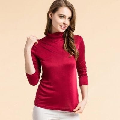 Women Real Silk Turtleneck long sleeve Bottom shirt - Premium Women's T Shirt from eprolo - Just $33.75! Shop now at Handbags Specialist Headquarter