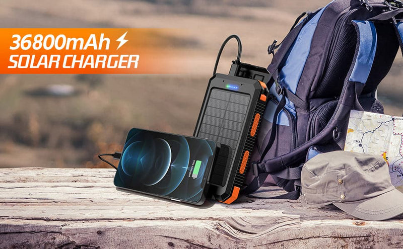 Feeke Solar-Charger-Power-Bank - 36800mAh Portable Charger,QC3.0 Fast Charger Dual USB Port Built-in Led Flashlight and Compass for All Cell Phone and Electronic Devices(Orange) - Premium DECOR from Visit the Feeke Store - Just $27.99! Shop now at Handbags Specialist Headquarter