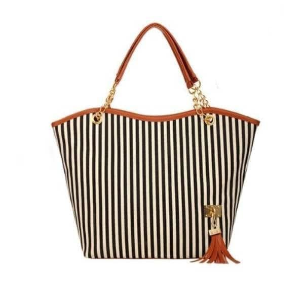 ABDB Striped Canvas Handbag Women Shoulder Bags Beach Bag Fashion Zipper Tassel Women Handbag Big Tote Bag - Premium WOMEN'S Handbags from eprolo - Just $29.99! Shop now at Handbags Specialist Headquarter