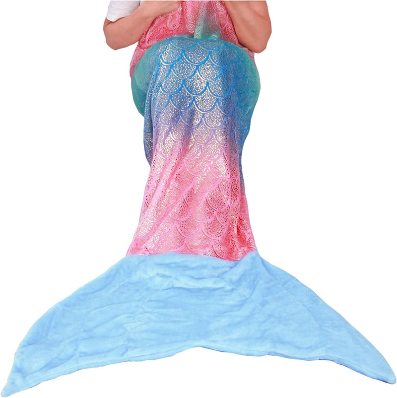 Adult Mermaid Tail Blanket, Ladies Mermaid Blanket, Adults Girls Mermaid Tail Blanket with Rainbow Ombre Glittering Fish Scale Design, Flannel Fleece Soft Mermaid Gifts for Women - 25" × 60" - Handbags Specialist Headquarter