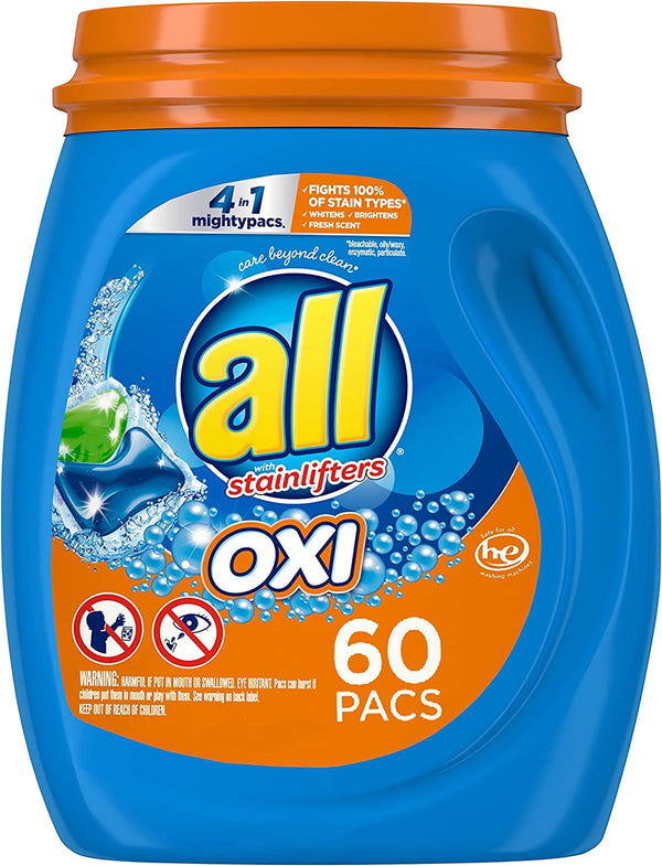 All Mighty Pacs Laundry Detergent 4 In 1 with Oxi, Tub, 60 Count - Premium Trash Bags from Visit the all Store - Just $17.99! Shop now at Handbags Specialist Headquarter