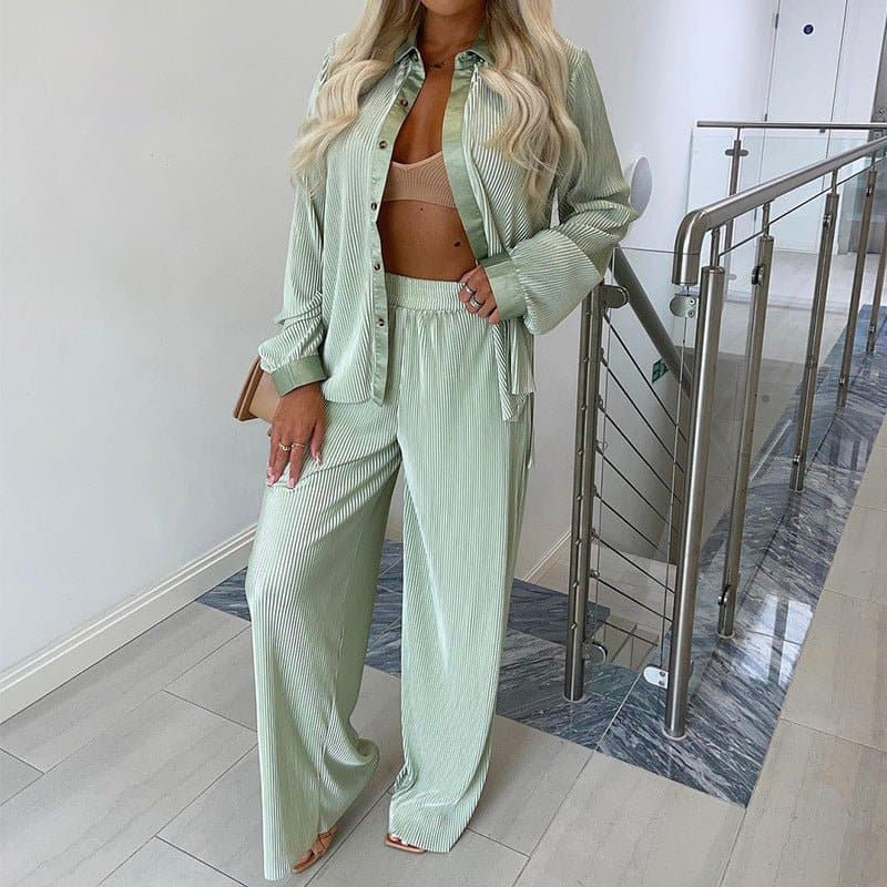 Autumn And Winter Long Sleeved Top Pants Loose Casual Pants Button Top Two Piece Suit - Premium Pants from eprolo - Just $39.17! Shop now at Handbags Specialist Headquarter
