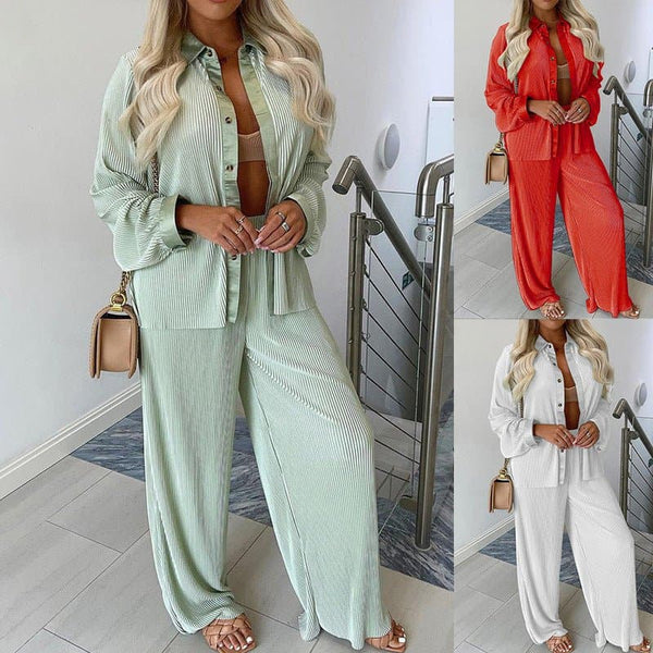 Autumn And Winter Long Sleeved Top Pants Loose Casual Pants Button Top Two Piece Suit - Premium Pants from eprolo - Just $39.17! Shop now at Handbags Specialist Headquarter