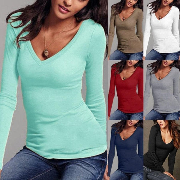 Autumn Women Cotton T Shirt Top Long Sleeve Black White Casual Tee Shirt Femme Female Slim Sexy Tops Plus Size Fashion Clothes - Premium Women's T Shirt from eprolo - Just $19.99! Shop now at Handbags Specialist Headquarter