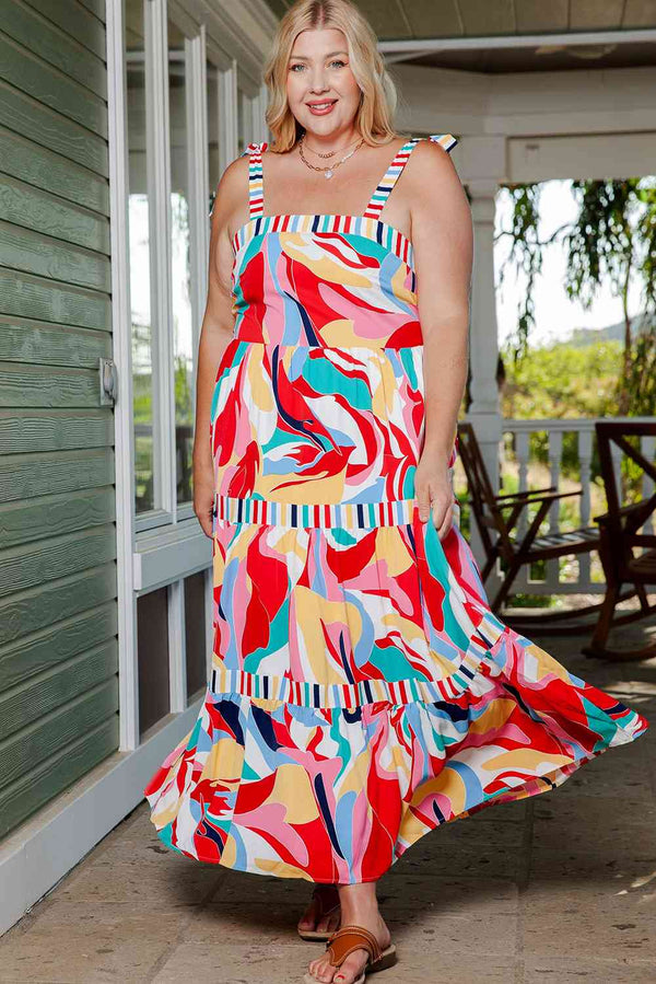 Plus Size Printed Tie Straps Straight Neck Maxi Dress - Premium Dresses from Trendsi - Just $54! Shop now at Handbags Specialist Headquarter