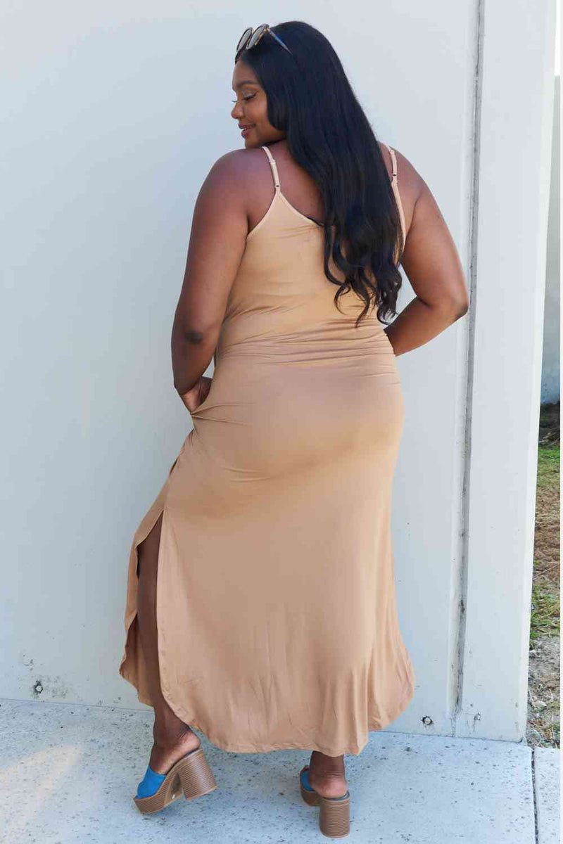 Ninexis Good Energy Full Size Cami Side Slit Maxi Dress in Camel - Premium Dresses from Trendsi - Just $26! Shop now at Handbags Specialist Headquarter