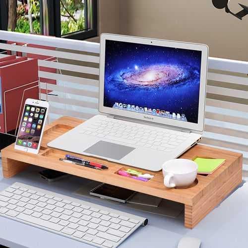 Bamboo Monitor Stand Riser Storage Laptop Desktop - Premium Office Supplies > Lap Desks from Costway - Just $33.48! Shop now at Handbags Specialist Headquarter