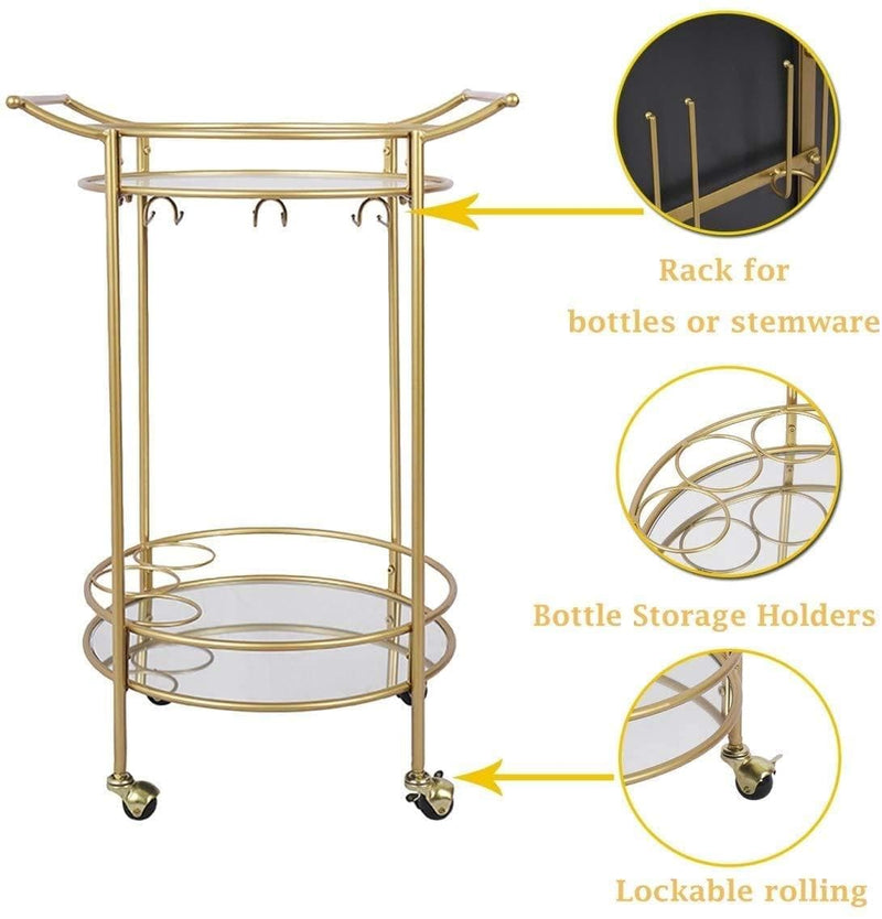 Bar Cart with 2 Mirrored Shelves, Durable Wine Cart with Casters, Suitable for Kitchen, Club, Living Room, Antique Gold Finish (22x18x33inch) - Premium 16354791 from Amazon US - Just $169.56! Shop now at Handbags Specialist Headquarter