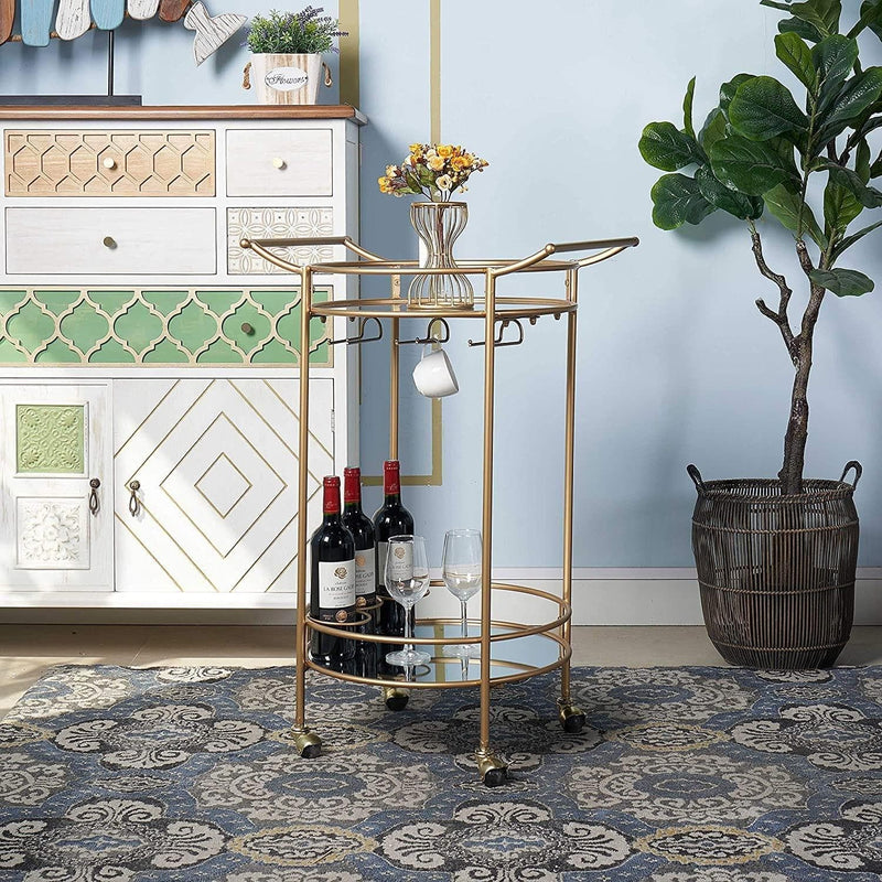 Bar Cart with 2 Mirrored Shelves, Durable Wine Cart with Casters, Suitable for Kitchen, Club, Living Room, Antique Gold Finish (22x18x33inch) - Premium 16354791 from Amazon US - Just $169.56! Shop now at Handbags Specialist Headquarter