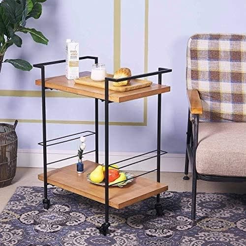 Bar Cart with 2 Wood Shelves, Durable Wine Cart with Casters, Suitable for Kitchen, Club, Living Room, Antique Black Finish - Premium 16354791 from Amazon US - Just $137.98! Shop now at Handbags Specialist Headquarter