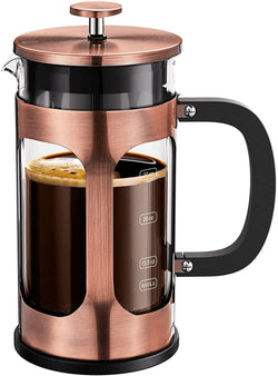 BAYKA French Press Coffee Maker, Glass Classic Copper 304 Stainless Steel Coffee Press, Cold Brew Heat Resistant Thickened Borosilicate Coffee Pot for Camping Travel Gifts, 34 Ounce - Premium  from BAYKA - Just $45.98! Shop now at Handbags Specialist Headquarter