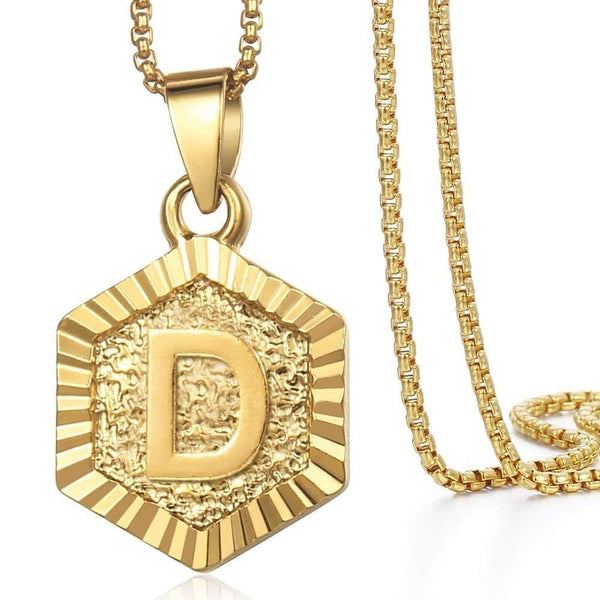 22" Monagram Hexagon A-Z Gold Filled Initial Letter Pendant Necklace Chain Unisex - Premium NECKLACE from Hermah - Just $17.55! Shop now at Handbags Specialist Headquarter