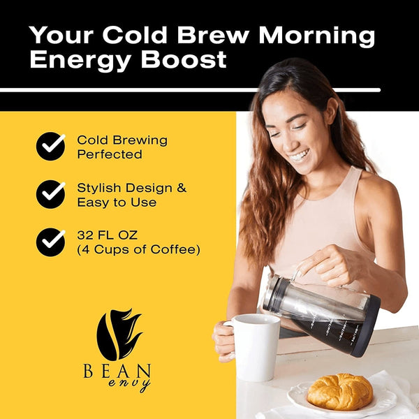 Bean Envy Cold Brew Coffee Maker - 32 Oz Glass Iced Tea & Coffee Cold Brew Maker and Pitcher W/ Silicone Cap & Base - Premium  from Bean Envy - Just $42.15! Shop now at Handbags Specialist Headquarter