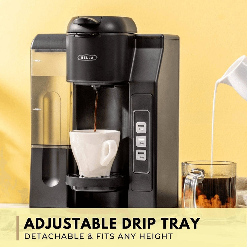 BELLA Single Serve Coffee Maker, Dual Brew K-Cup Pod or Ground Coffee Brewer, Adjustable Drip Tray for Personal Travel Mugs, Large Removable Water Tank, Black - Premium  from BELLA - Just $91.06! Shop now at Handbags Specialist Headquarter