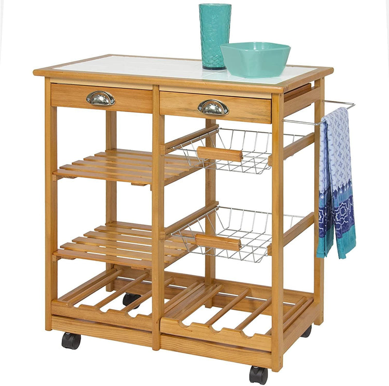 Best Choice Products Rolling Wood Kitchen Storage Cart Dining Trolley w/Drawers, Fruit Baskets, Wine Rack - Premium 8521400011 from Amazon US - Just $215.96! Shop now at Handbags Specialist Headquarter