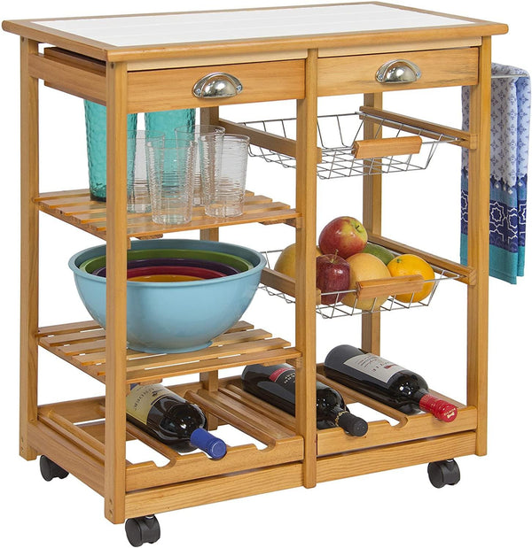 Best Choice Products Rolling Wood Kitchen Storage Cart Dining Trolley w/Drawers, Fruit Baskets, Wine Rack - Premium 8521400011 from Amazon US - Just $215.96! Shop now at Handbags Specialist Headquarter