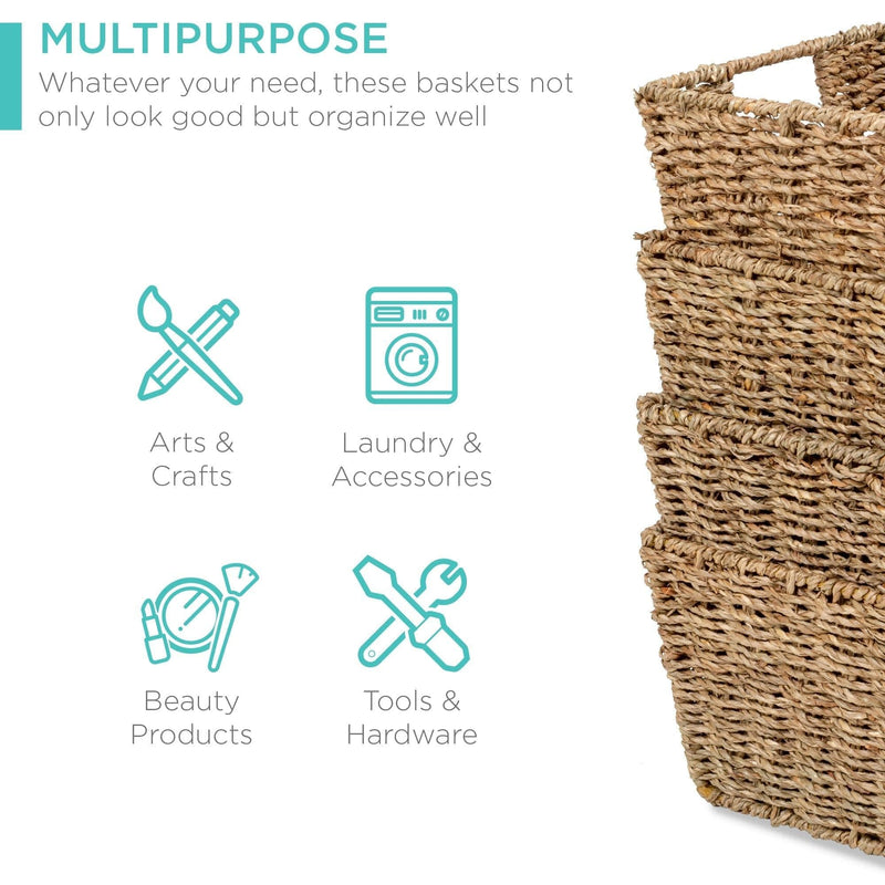 Best Choice Products Set of 4 Multipurpose Stackable Seagrass Storage Laundry Organizer Baskets w/ Handles - Natural - Premium BASKET from Best Choice Products - Just $72.76! Shop now at Handbags Specialist Headquarter