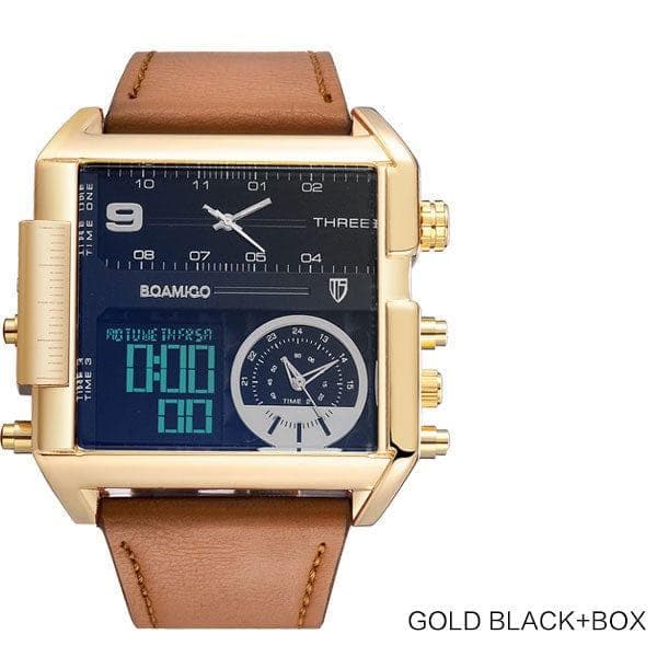 BOAMIGO Brand Men Sports Watches Man Military chronograph digital Watch Leather Rectangle Quartz Wristwatches - Premium Men watch from eprolo - Just $40.28! Shop now at Handbags Specialist Headquarter