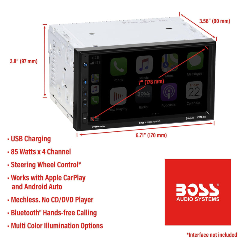 BOSS Audio Systems BVCP9700A Car Audio Stereo System - Apple CarPlay, Android Auto, 7 Inch Double Din, Touchscreen, Bluetooth Audio and Calling Head Unit, Radio Receiver, No CD Player, For Amplifier - Premium AUTO ELECTRONICS from Boss Audio System - Just $195.28! Shop now at Handbags Specialist Headquarter