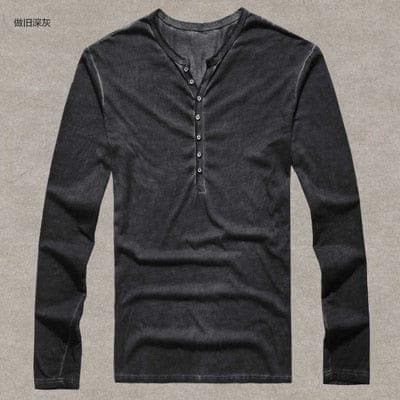 Brand Designer Men Cotton Vintage Henry T Shirts Casual Long Sleeve High quality Men old color Cardigan T shirt - Premium MEN T-SHIRT from eprolo - Just $33.74! Shop now at Handbags Specialist Headquarter