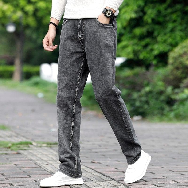 Brand Men Grey Casual Jeans  Business Stretch Straight Denim Trousers Pants Male Plus Size - Premium Men Pants from eprolo - Just $52.92! Shop now at Handbags Specialist Headquarter