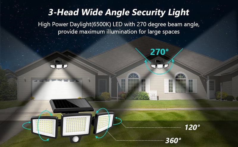 Tuffenough Solar Outdoor Lights 2500LM 210 LED Security Lights with Remote Control,3 Heads Motion Sensor Lights, IP65 Waterproof,270° Wide Angle Flood Wall Lights with 3 Modes(2 Packs) - Premium Light from Visit the Tuffenough Store - Just $38.38! Shop now at Handbags Specialist Headquarter